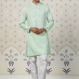 Ode by House of Pataudi Floral Woven Design Mandarin Collar Straight Kurta image 5
