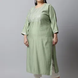 Rajnandini Women Plus Size Green & Silver-Toned Embroidered Kurta image 2