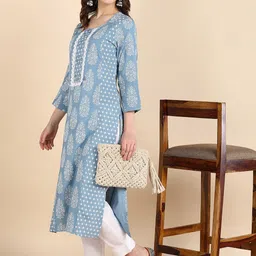 Maaesa Round Neck Ethnic Motifs Printed Thread Work Kurta image 5