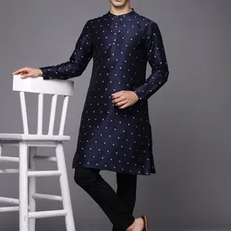 Indo Era Geometric Printed Thread Work Mandarin Collar Straight Kurta image 2