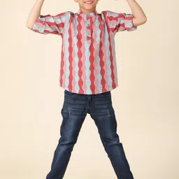 Fabindia Boys Abstract Printed Band Collar Cotton Short Kurta image 5