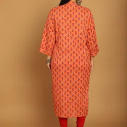 Rajnandini Paisley Jaipuri Block Printed Mandarin Collar Pure Cotton Straight Kurta image 5