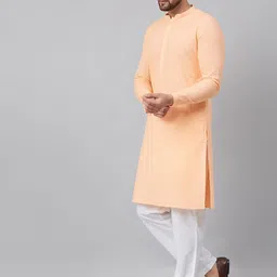 See Designs Men Peach-Coloured Embroidered Regular Pure Cotton Kurta with Pyjamas image 5