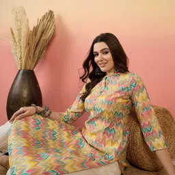 Anouk Chevron Printed Band Collar Straight Kurta-picture-21