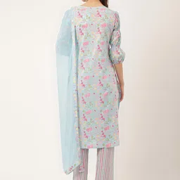KALINI Floral Printed Regular Gotta Patti Pure Cotton Kurta With Trousers & Dupatta image 5