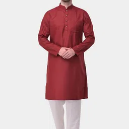 SG LEMAN Men Maroon Thread Work Kurta image 4