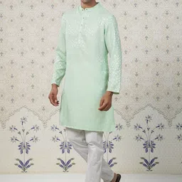 Ode by House of Pataudi Floral Woven Design Mandarin Collar Straight Kurta image 4