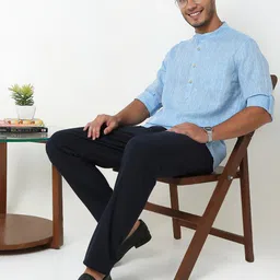 Ethnicity Mandarin Collar Roll-Up Sleeves Regular Kurta image 3