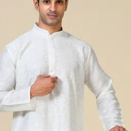 TATTVA Mandarin Collar Geometric Woven Design Straight Kurta image 2