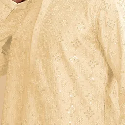 Anouk Yellow Floral Embroidered Mandarin Collar Pure Cotton Straight Kurta image 4