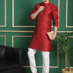 Anouk Maroon Woven Designed Jacquard Weave Straight Kurta with Pyjamas-picture-27