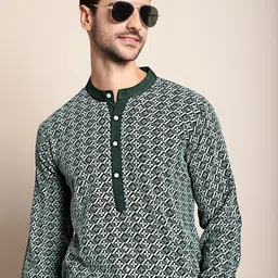 Anouk Green Ethnic Motifs Chikankari Embroidered Band Collar Kurta image 5