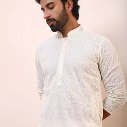 Satwaa Men Ethnic Motifs Embroidered Thread Work Georgette Kurta image 4