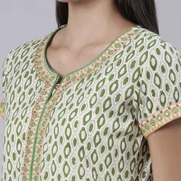 Souchii Women Cream-Coloured Geometric Printed Block Print Kurta image 2