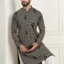 SOJANYA Geometric Embroidered Thread Work Mandarin Collar Pure Cotton Straight Kurta image 5