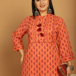 Rajnandini Paisley Jaipuri Block Printed Mandarin Collar Pure Cotton Straight Kurta image 4