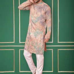 Jompers Floral Embroidered Mandarin Collar Chikankari Straight Kurta With Pyjama-picture-33