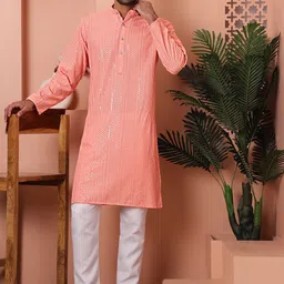 Jompers Ethnic Motifs Embroidered Regular Sequinned Kurta with Pyjamas-picture-25