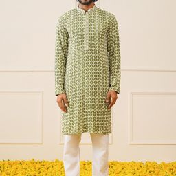 Jompers Geometric Embroidered Straight Kurta with Trousers-picture-33