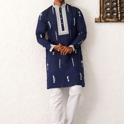Jompers Embroidered Mandarin Collar Chikankari Straight Kurta with Pyjamas-picture-1