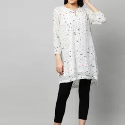 Modern Indian by CHEMISTRY Women Cream-Coloured Printed Regular Kurta with Trousers-picture-23