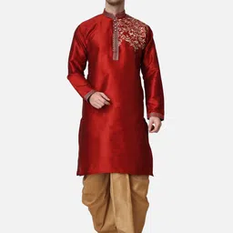 ROYAL KURTA Floral Embroidered Mandarin Collar Thread Work Kurta with Dhoti Pants image 1