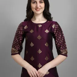 VredeVogel Women Ethnic Motifs Printed Straight Kurta with Trousers & With Dupatta image 3