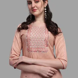 Berrylicious Women Peach Ethnic Embroidered Pure Cotton Kurta with Trousers & Dupatta image 2