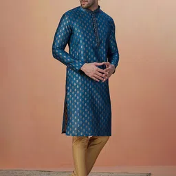 Manyavar Men Ethnic Motifs Printed Full Sleeves Kurta With Churidar image 3