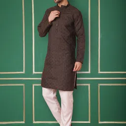 Jompers Woven Design Mandarin Collar Straight Kurta with Pyjamas image 3