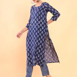 Soch Women Navy Blue Ethnic Motifs Printed Kurta with Trousers image 5