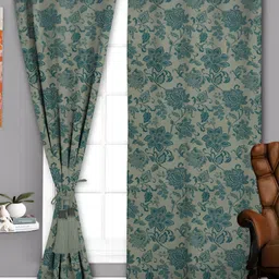 Parda Sansar Green & Grey 2 Pieces Floral Printed Room Darkening Window Curtains-picture-34