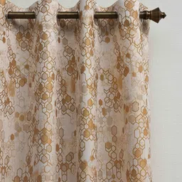 Ariana Gold Toned & White Geometric Printed Room Darkening Window Curtain-picture-43