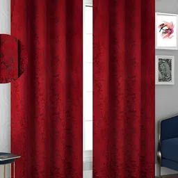 Kraftiq Homes Maroon 2 Pieces Printed Velvet Room Darkening Window Curtains-image-27