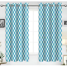 Airwill Blue & White 2Pcs Geometric Room Darkening Window Curtain-image-19