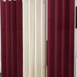 Kraftiq Homes Maroon & Cream 3 Pieces Room Darkening Window Curtains-picture-25