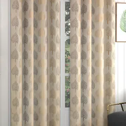 Yellow Weaves Brown & Beige 2 Pieces Floral Printed Long Door Curtains image 1