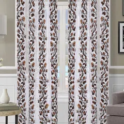 ROMEE Off White & Brown Set of 2 Floral Sheer Long Door Curtain-picture-44