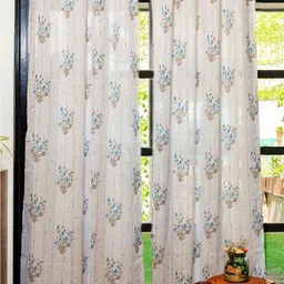 URBAN SPACE 2 Pieces White & Blue Floral Sheer Long Door Curtain-image-40