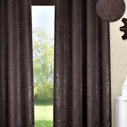 Home Sizzler Brown Black Out Long Door Curtain image 1