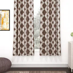 Bedspun Raga Brown & White 2 Pieces Ethnic Motifs Window Curtains image 1