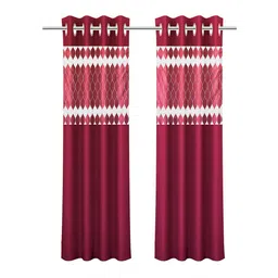Kuber Industries White & Maroon 4 Pieces Geometric Printed Sheer Door Curtains image 4