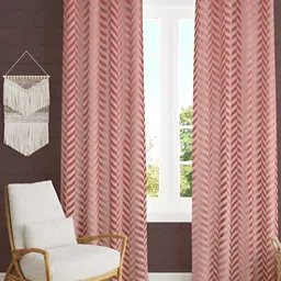 RIDHAAN Pink 2 Pieces Zig Zag Embellished Room Darkening Velvet Door Curtain-picture-37