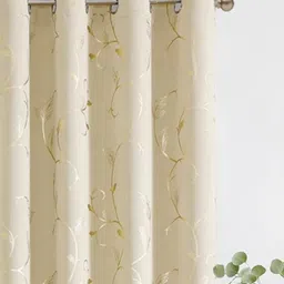 URBAN SPACE Beige & Yellow Floral Printed Black Out Window Curtain image 2