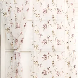 Ariana Lavender & White Embroidered Sheer Long Door Curtain image 3