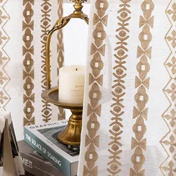 URBAN SPACE Global White & Brown Geometric Embroidered Border Window Curtains image 3