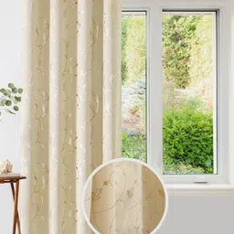 URBAN SPACE Beige & Yellow Floral Printed Black Out Window Curtain image 3