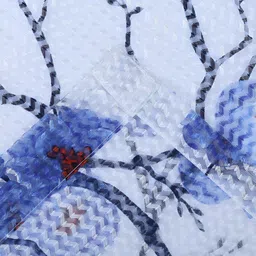 THE CONVERSION Off  White & Blue 2 Pieces Floral Tissue Fabric Sheer Long Door Curtains image 2