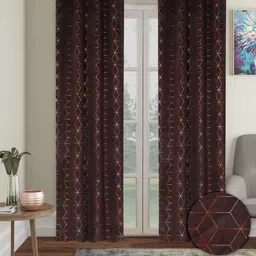Cortina Brown & Red 2 Pieces Geometric Black Out Door Curtains-image-17