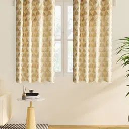 Home Centre Anderson Gold Toned & Off White 2 Pieces Printed Cotton Window Curtains-image-26